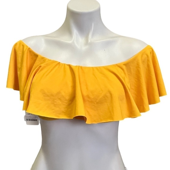 YELLOW Off The Shoulder Ruffle Bikini Floral Bottoms Medium NWT Cupshe Envya - Picture 4 of 13